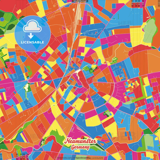 Neumunster, Schleswig-Holstein, Germany Crazy Colorful Street Map Poster Template