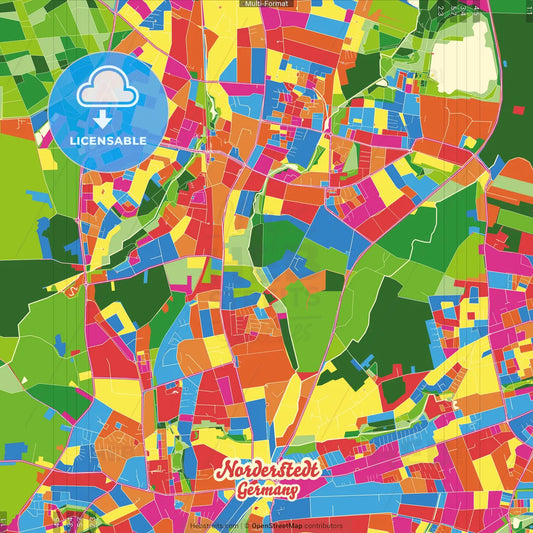 Norderstedt, Schleswig-Holstein, Germany Crazy Colorful Street Map Poster Template