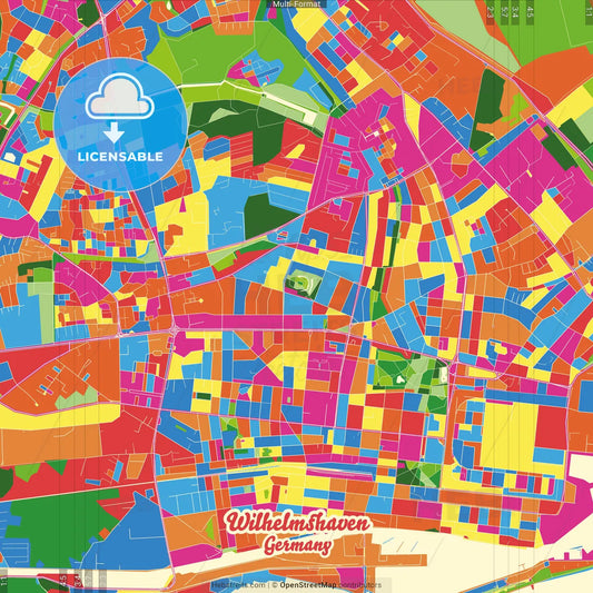 Wilhelmshaven, Lower Saxony, Germany Crazy Colorful Street Map Poster Template