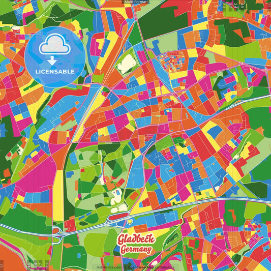 Gladbeck, North Rhine-Westphalia, Germany Crazy Colorful Street Map Poster Template