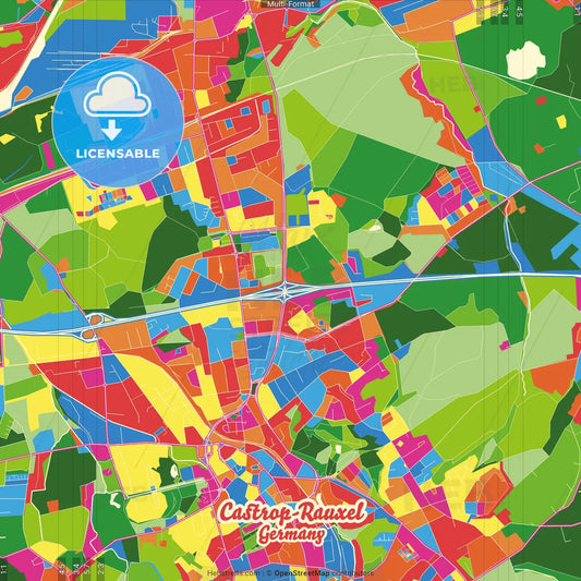 Castrop-Rauxel, North Rhine-Westphalia, Germany Crazy Colorful Street Map Poster Template
