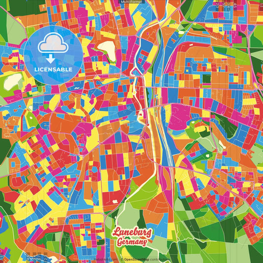 Luneburg, Lower Saxony, Germany Crazy Colorful Street Map Poster Template
