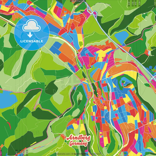 Arnsberg, North Rhine-Westphalia, Germany Crazy Colorful Street Map Poster Template