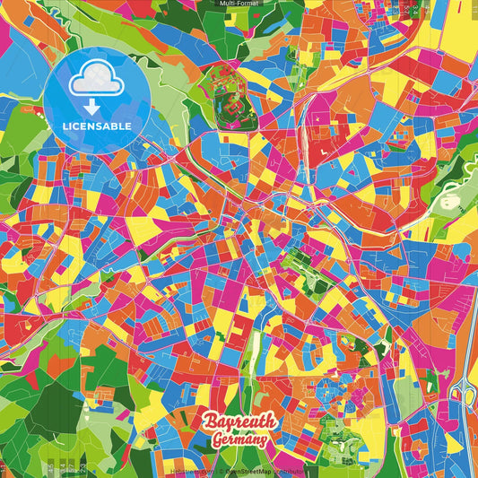 Bayreuth, Bavaria, Germany Crazy Colorful Street Map Poster Template