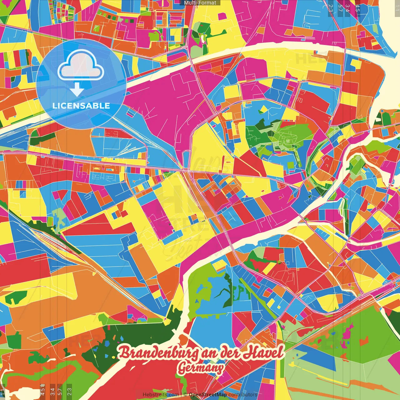 Brandenburg an der Havel, Brandenburg, Germany Crazy Colorful Street Map Poster Template