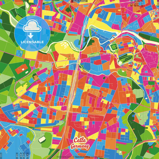 Celle, Lower Saxony, Germany Crazy Colorful Street Map Poster Template