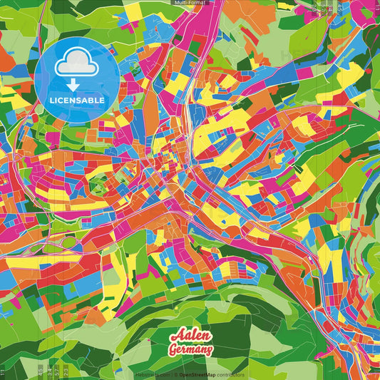 Aalen, Baden-Wuerttemberg, Germany Crazy Colorful Street Map Poster Template