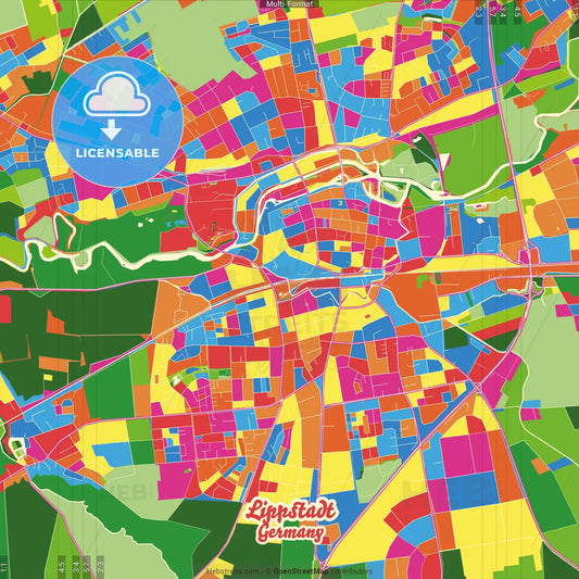 Lippstadt, North Rhine-Westphalia, Germany Crazy Colorful Street Map Poster Template