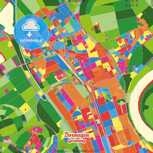 Dormagen, North Rhine-Westphalia, Germany Crazy Colorful Street Map Poster Template