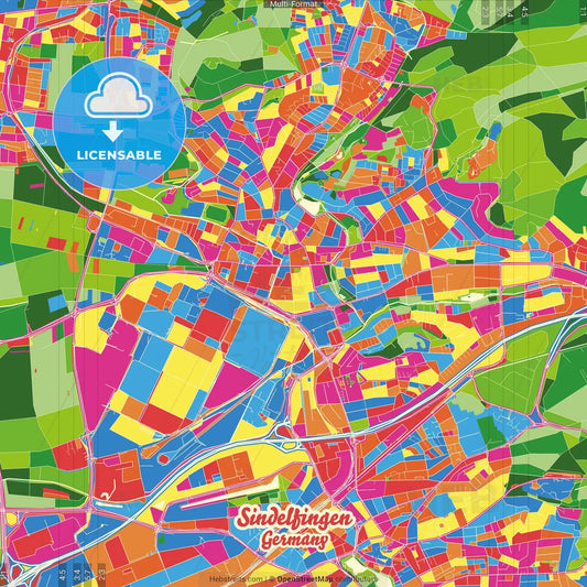 Sindelfingen, Baden-Wuerttemberg, Germany Crazy Colorful Street Map Poster Template