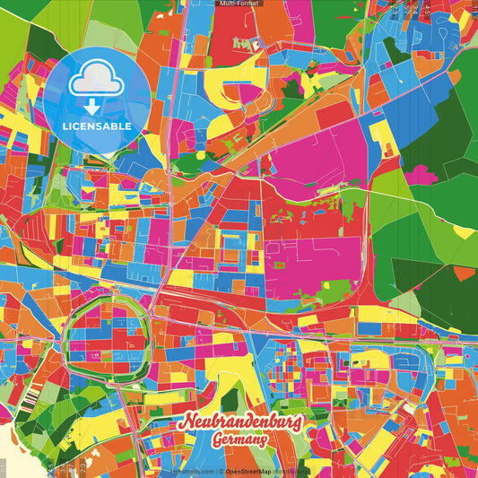 Neubrandenburg, Mecklenburg-Western Pomerania, Germany Crazy Colorful Street Map Poster Template