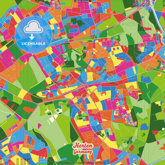Herten, North Rhine-Westphalia, Germany Crazy Colorful Street Map Poster Template