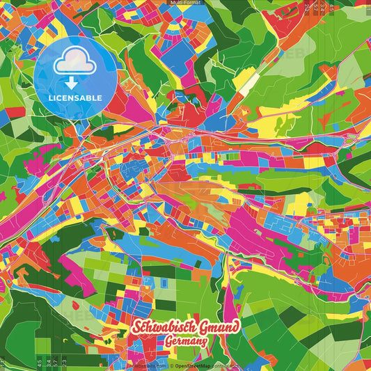 Schwabisch Gmund, Baden-Wuerttemberg, Germany Crazy Colorful Street Map Poster Template