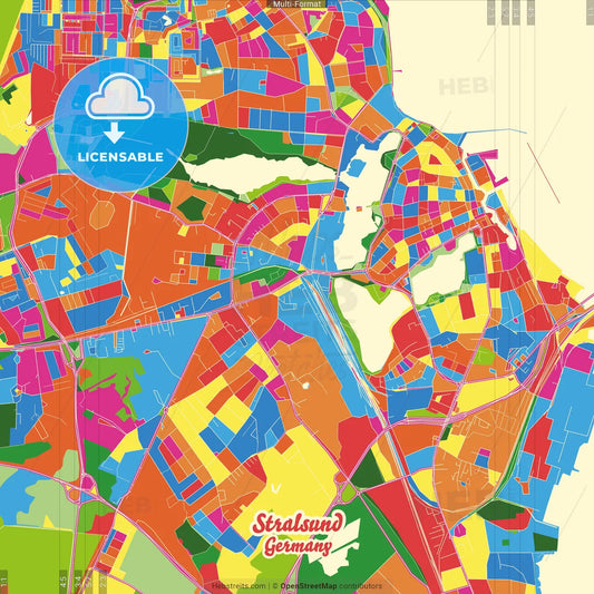 Stralsund, Mecklenburg-Western Pomerania, Germany Crazy Colorful Street Map Poster Template