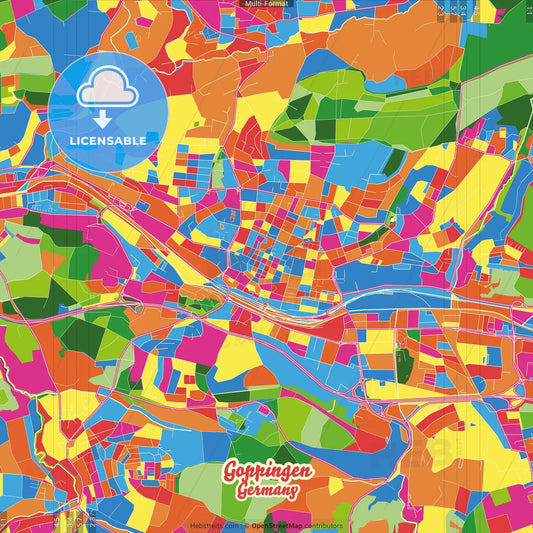 Goppingen, Baden-Wuerttemberg, Germany Crazy Colorful Street Map Poster Template