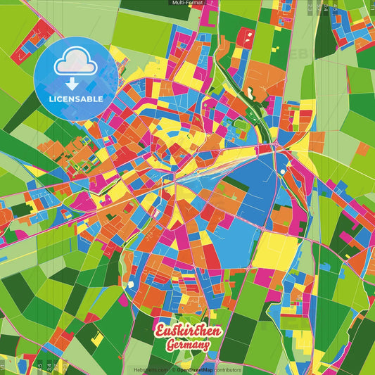 Euskirchen, North Rhine-Westphalia, Germany Crazy Colorful Street Map Poster Template