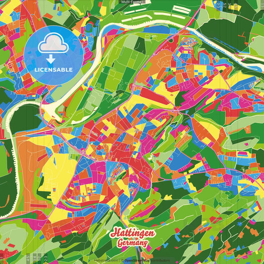 Hattingen, North Rhine-Westphalia, Germany Crazy Colorful Street Map Poster Template