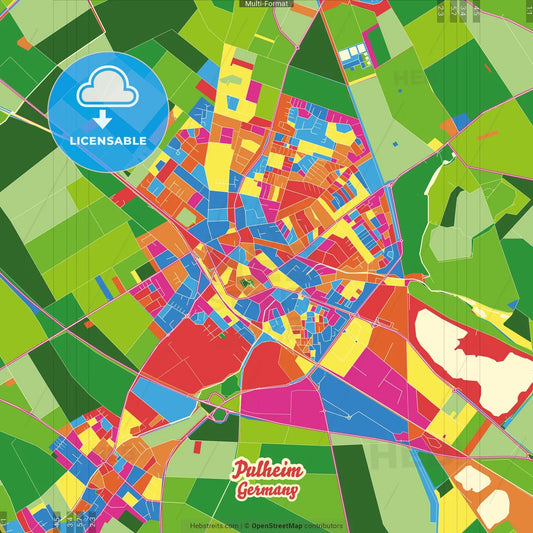 Pulheim, North Rhine-Westphalia, Germany Crazy Colorful Street Map Poster Template