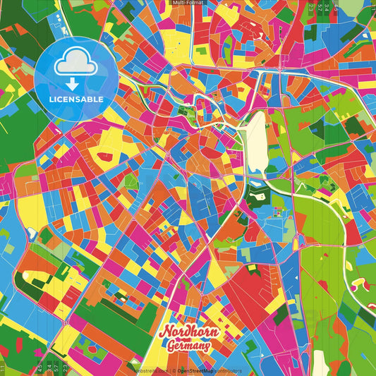 Nordhorn, Lower Saxony, Germany Crazy Colorful Street Map Poster Template