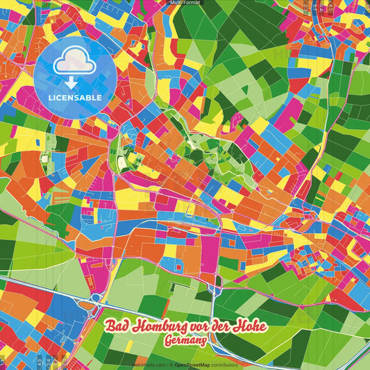 Bad Homburg vor der Hohe, Hesse, Germany Crazy Colorful Street Map Poster Template