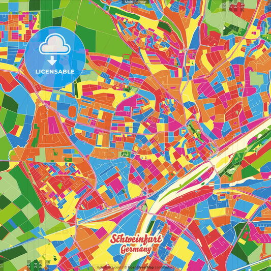 Schweinfurt, Bavaria, Germany Crazy Colorful Street Map Poster Template
