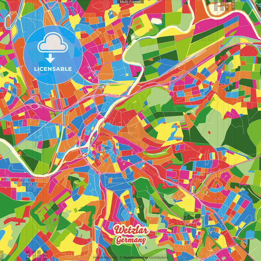 Wetzlar, Hesse, Germany Crazy Colorful Street Map Poster Template