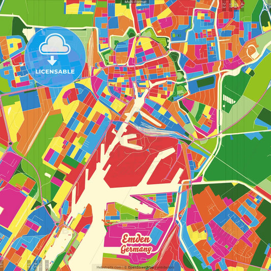 Emden, Lower Saxony, Germany Crazy Colorful Street Map Poster Template