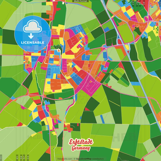 Erftstadt, North Rhine-Westphalia, Germany Crazy Colorful Street Map Poster Template