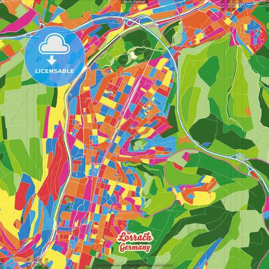 Lorrach, Baden-Wuerttemberg, Germany Crazy Colorful Street Map Poster Template