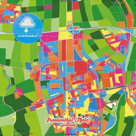 Frankenthal (Pfalz), Rheinland-Pfalz, Germany Crazy Colorful Street Map Poster Template
