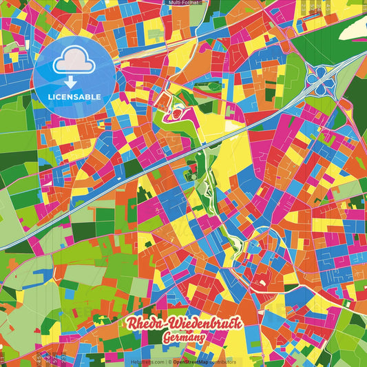Rheda-Wiedenbruck, North Rhine-Westphalia, Germany Crazy Colorful Street Map Poster Template