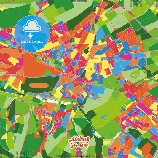 Alsdorf, North Rhine-Westphalia, Germany Crazy Colorful Street Map Poster Template