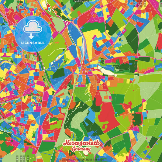 Herzogenrath, North Rhine-Westphalia, Germany Crazy Colorful Street Map Poster Template