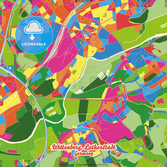 Wittenberg, Lutherstadt, Saxony-Anhalt, Germany Crazy Colorful Street Map Poster Template