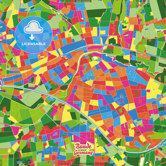 Bunde, North Rhine-Westphalia, Germany Crazy Colorful Street Map Poster Template