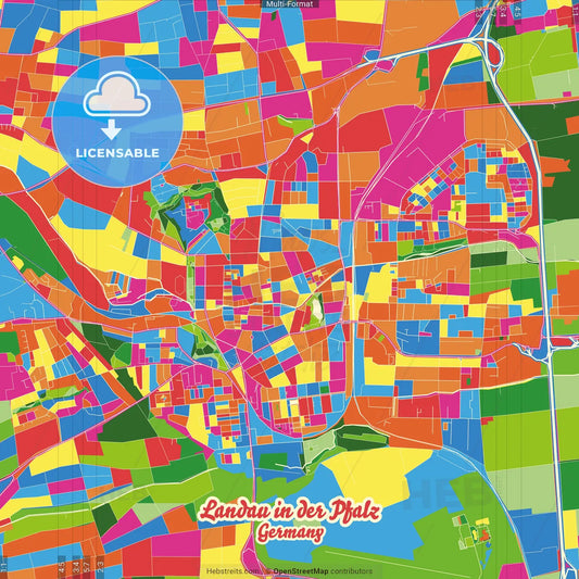 Landau in der Pfalz, Rheinland-Pfalz, Germany Crazy Colorful Street Map Poster Template