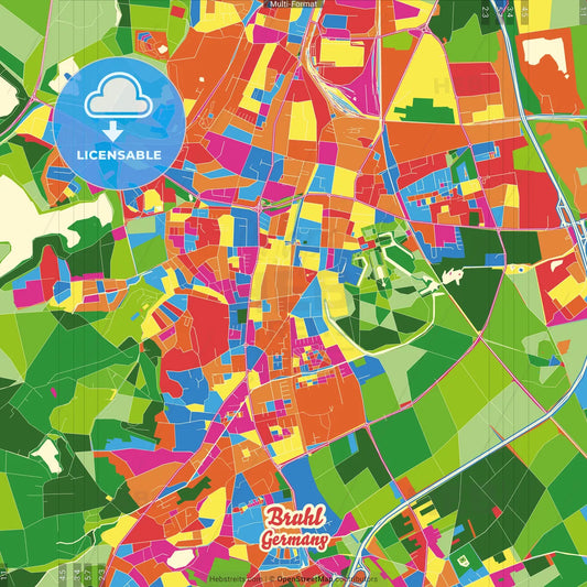 Bruhl, North Rhine-Westphalia, Germany Crazy Colorful Street Map Poster Template