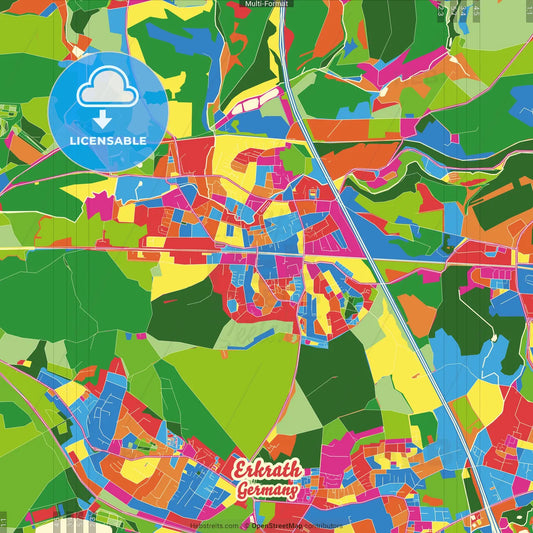 Erkrath, North Rhine-Westphalia, Germany Crazy Colorful Street Map Poster Template