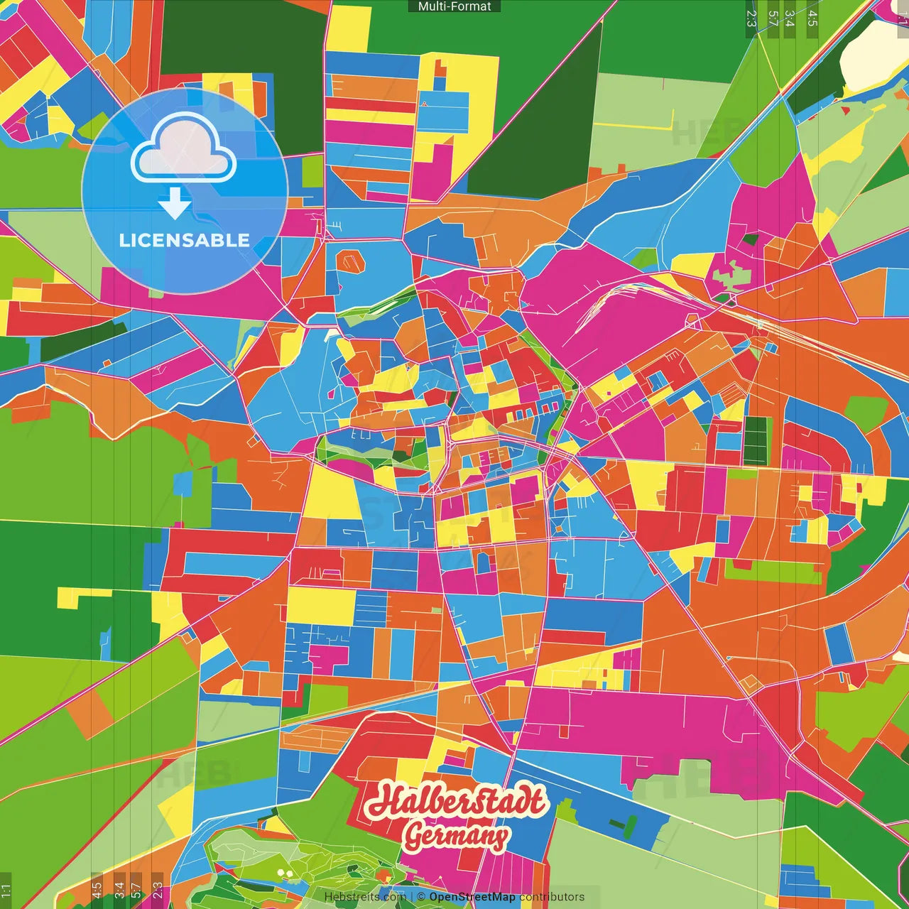 Halberstadt, Saxony-Anhalt, Germany Crazy Colorful Street Map Poster Template