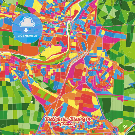 Bietigheim-Bissingen, Baden-Wuerttemberg, Germany Crazy Colorful Street Map Poster Template