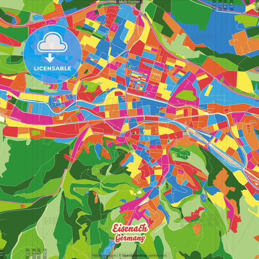 Eisenach, Thuringia, Germany Crazy Colorful Street Map Poster Template