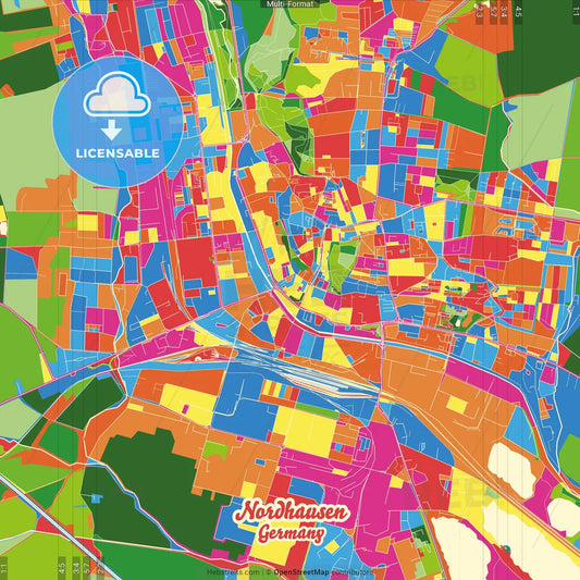Nordhausen, Thuringia, Germany Crazy Colorful Street Map Poster Template