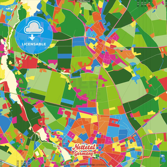 Nettetal, North Rhine-Westphalia, Germany Crazy Colorful Street Map Poster Template