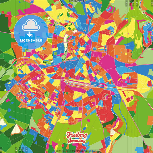 Freiberg, Saxony, Germany Crazy Colorful Street Map Poster Template