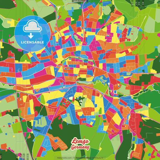 Lemgo, North Rhine-Westphalia, Germany Crazy Colorful Street Map Poster Template