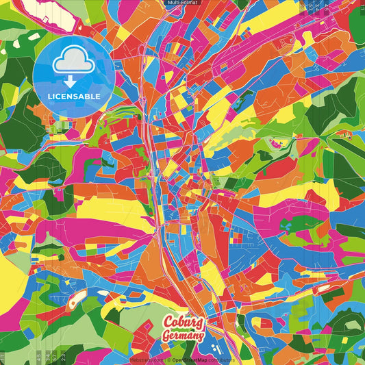 Coburg, Bavaria, Germany Crazy Colorful Street Map Poster Template