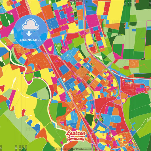 Laatzen, Lower Saxony, Germany Crazy Colorful Street Map Poster Template