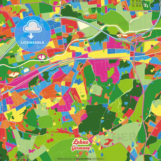 Lohne, North Rhine-Westphalia, Germany Crazy Colorful Street Map Poster Template