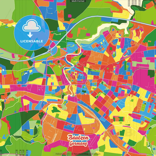 Bautzen, Saxony, Germany Crazy Colorful Street Map Poster Template