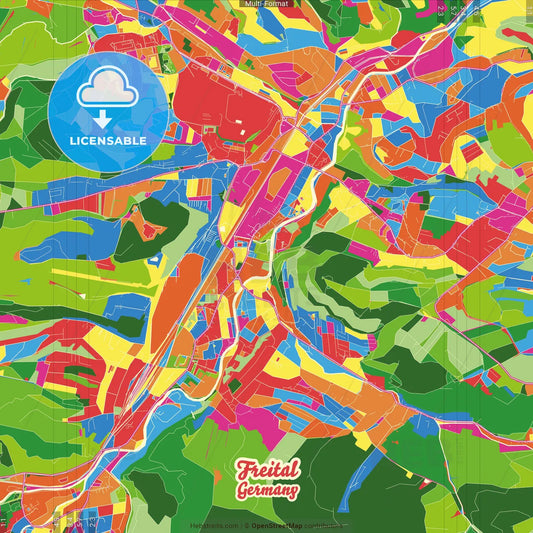 Freital, Saxony, Germany Crazy Colorful Street Map Poster Template